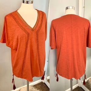 Suzanne Betro Blouse V Neck Size S oversized Orange Summer Comfortable